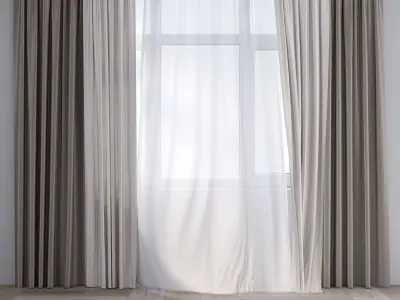 Curtain and tulle in the wind No 1 3D model