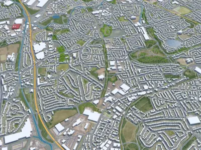 Wolverhampton United Kingdom 30km Low-poly 3D model