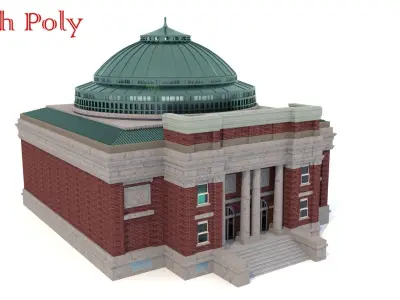 Libary brick building with roof 3D model