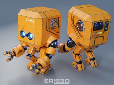 Cute Space Robot Rigged G-26 Yellow 3D model