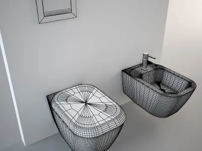 Pozzi Ginori Toilet and Bidet Q3 Wall Hung 3D model