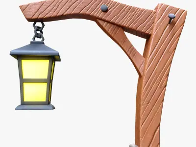 Stylized Wooden Lantern Low-poly 3D model