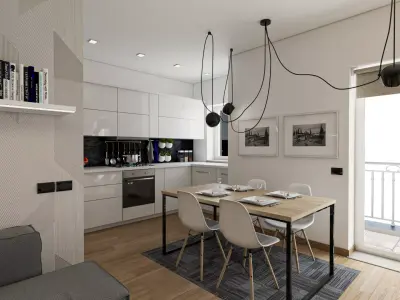 Kitchen and Living room - Vray ready -  All furniture included 3D model