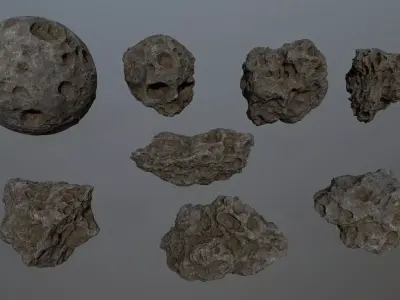 Asteroid Set rocks and stones Low-poly 3D model