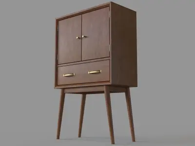 Mid Century Modern Wine Cabinet Brown 3D model