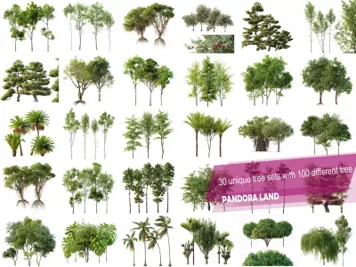 AV 30 unique tree sets with 100 different trees species 3D Model Pack