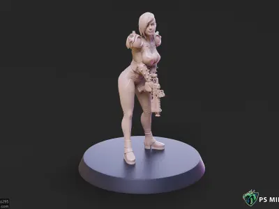 Cyberpunk Scrapper Girl Pose 2 - 3 Variants and Pinup 3D print model