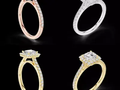 Princess Cut Halo Engagement Ring CAD Model Pro Set 3D print model