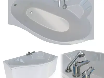 Aquanet Palma bathtub with Kludi MX mixer 3D model