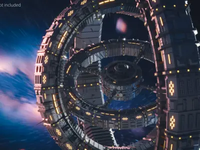  Rotating Space Station Ring System Animated Rigged for Maya 