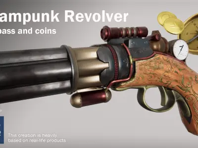 Steampunk Revolver Low-poly 3D model