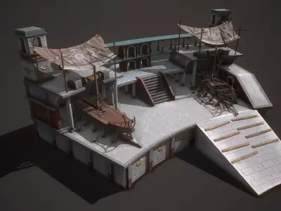 Roman Greek Shipyard Low-poly 3D model