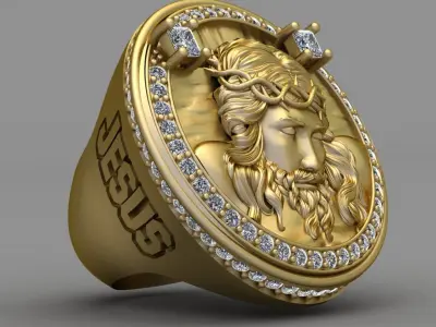 Jesus Diamond Ring 3d Print Model  3D print model