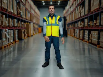 Forklift Operator in Neon Safety Vest Low-poly 3D model