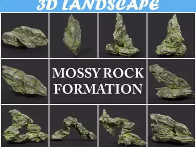 Low poly Mossy Rock Formation A 190416 Low-poly 3D model