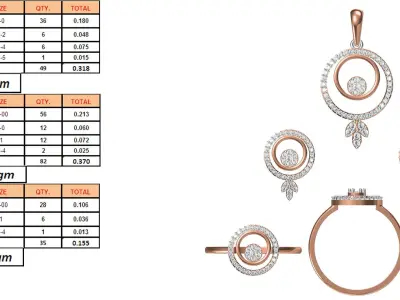 Light Minimalist Diamond Ring Earrings Pendant Set 3D print model 3