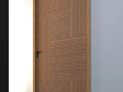 3d door wooden with zigzag pattern Low-poly 3D model
