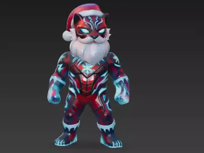 Panther Guardian Santa Futuristic Warrior Santa 3D Character Low-poly 3D model