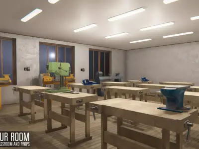labour room - school classroom and props Low-poly 3D model