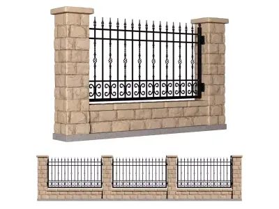 Entrance Driveway Iron Fence Pillars 3D model