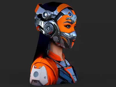Girl Asian Futuristic Helmet High Detail 3D model