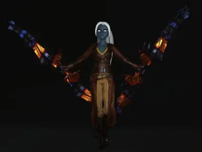 Dagger Hunter Fighter Woman 3D Model Full Rigged with Weapon Low-poly 3D model