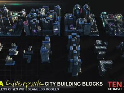 MEGA CYBERPUNK CITY BUILDING BLOCKS 3D model