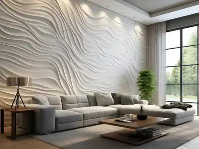 Modern Wave Decorative Relief Wall Decor Set STL Mural CNC 401 3D model