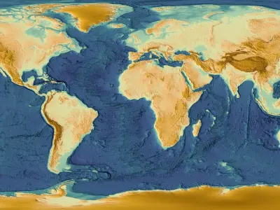 World Map with Detailed Relief and Ocean Floor 3D model