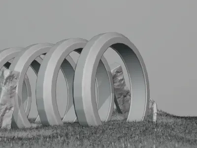 THE GATEWAY group of circular stones in middle of grassy field 3D model