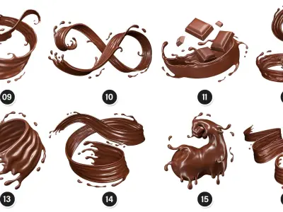  Splash Liquid Chocolate 34 Meshes 3D Model Collection 