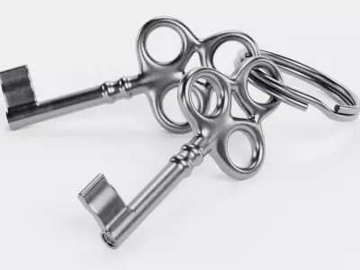 Small Keys - 2 Trefoil Handle Skeleton Keys on Ring 3D model