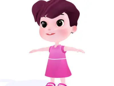 Cartoon girl Low-poly 3D model