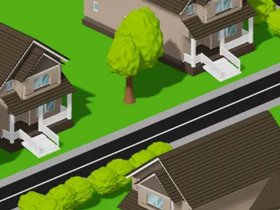 Suburb Houses and Buildings pack for isometric explainer videos 3D model