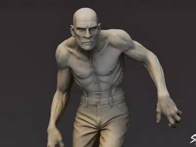 Zombie Statue Walking Pose Low-poly 3D model
