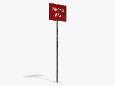 Damaged Wrong Way Sign Low-poly 3D model