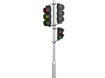 Street And Walkway Stoplight On Pole 3D model