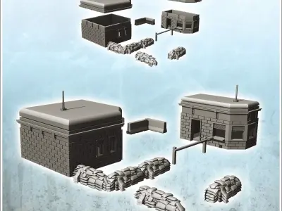 Modern military checkpoint with double bunkers fence and sandbag 3D print model purchase