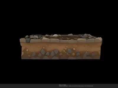 Stylized Ground Tile - Dirt Patch with Stones 3D Model - AI Low-poly 3D model