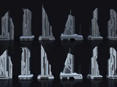 Scifi Building  futuristic Building Kitbash Bundle Vol 1 3D model