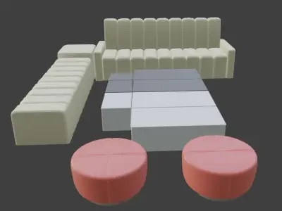 Living room set2 2x Sofa 3x Drums 1x8 Body Table 2x Lighting 3D model