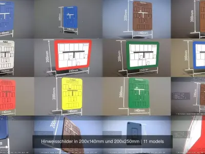 Hinweisschilder in 200x140mm und 200x250mm 3D Model Pack