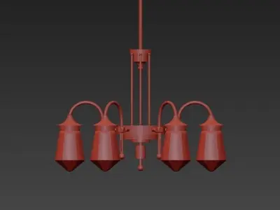 TYROL brass chandelier with five glass shades 3D model
