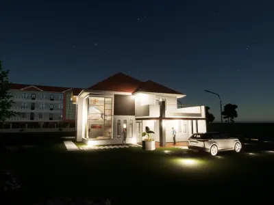 four bedroom house and surrounding 3D model