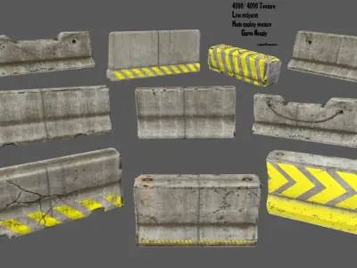 barrier set 1 of concrete blocks Low-poly 3D model
