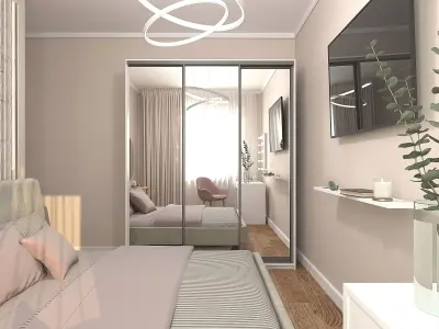 Bedroom2 bedroom with furniture and mirror 3D model