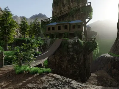 House on Mountain Scene 3D model