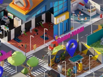 Low Poly Interior City Low-poly 3D model