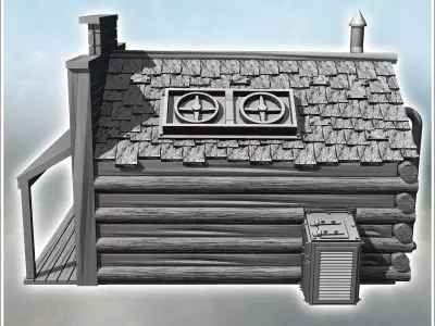 Western general store with log and wood walls and covered awning 3D print model