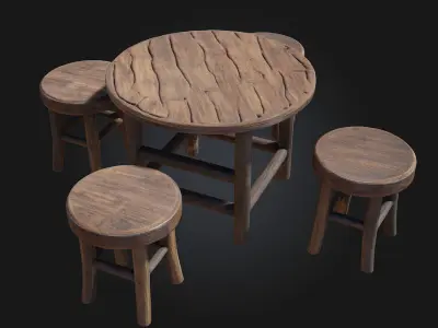 Rustic Gathering Set  Warmth and Simplicity for Communal Spaces 3D model